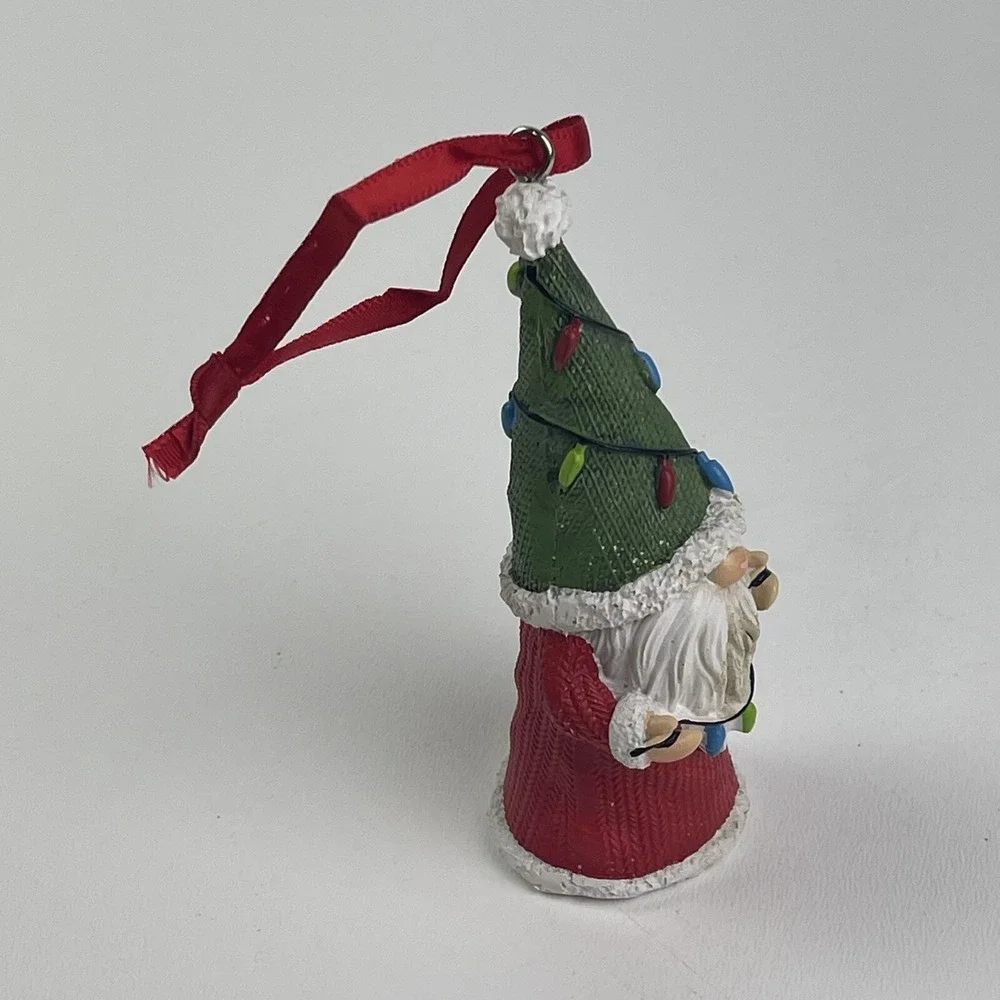 Santa Gnome With String Of Lights Christmas Tree Ornament Table Top Tier Decor